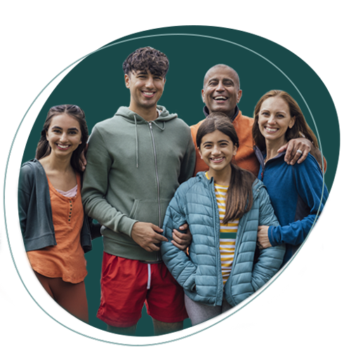 a family on a green background